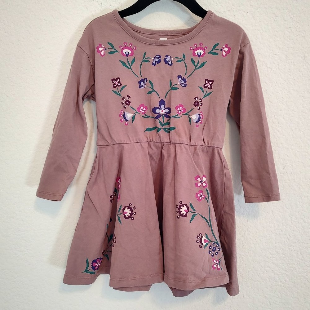 Tea Collection 3 3T Dress Long Sleeve Skater Twirl Floral Fall Winter - Picture 1 of 6